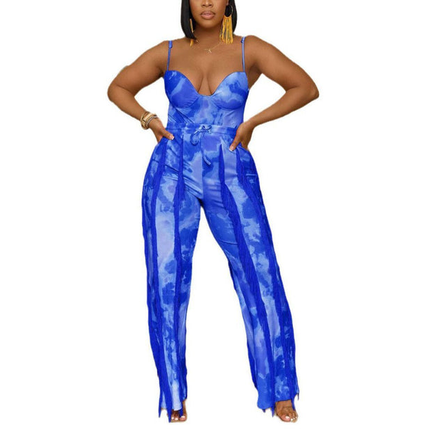 Women's Tinsel Tassel Sling Jumpsuit Two-Piece Set