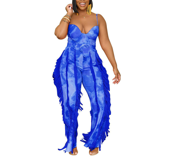 Women's Tinsel Tassel Sling Jumpsuit Two-Piece Set