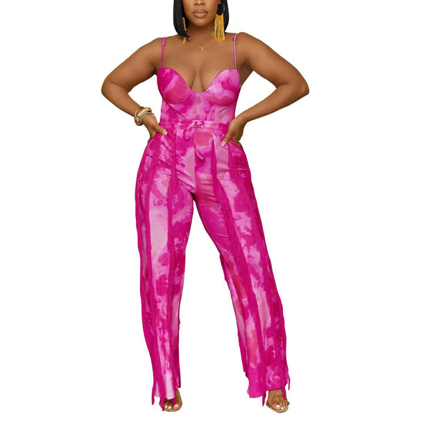 Women's Tinsel Tassel Sling Jumpsuit Two-Piece Set