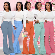 Women's Solid Color 2-Piece Bell-Bottom Pants Suit