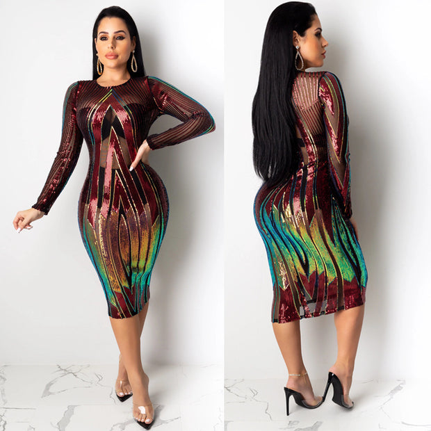 Ladies Transparent Sequins Dress