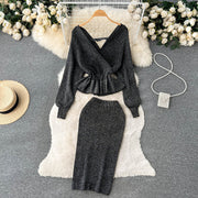 Women's Shimmer Sweater Skirt Two-Piece Set
