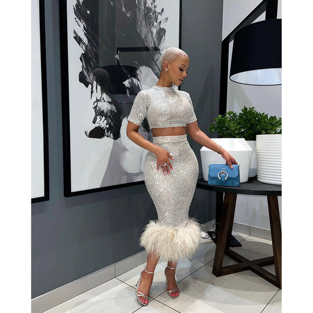 Sexy Sequins Runway Heat  2-Piece Skirt Set