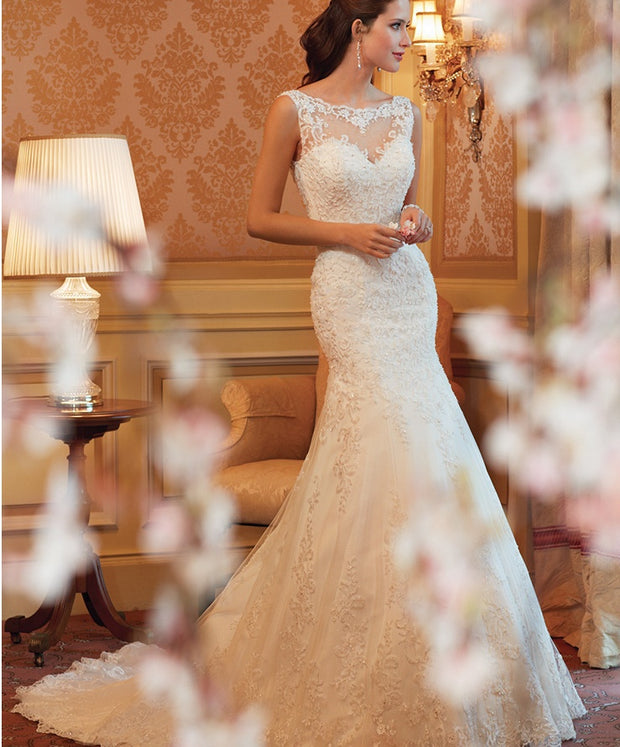 Fishtail Sleeveless Lace Wedding Dress