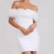 Feather Sequins Evening Dress