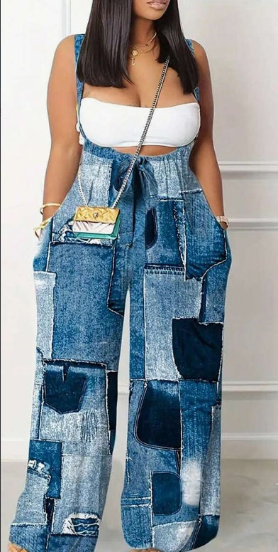 Women's Backless Blue Bell Bloom Jumpsuit