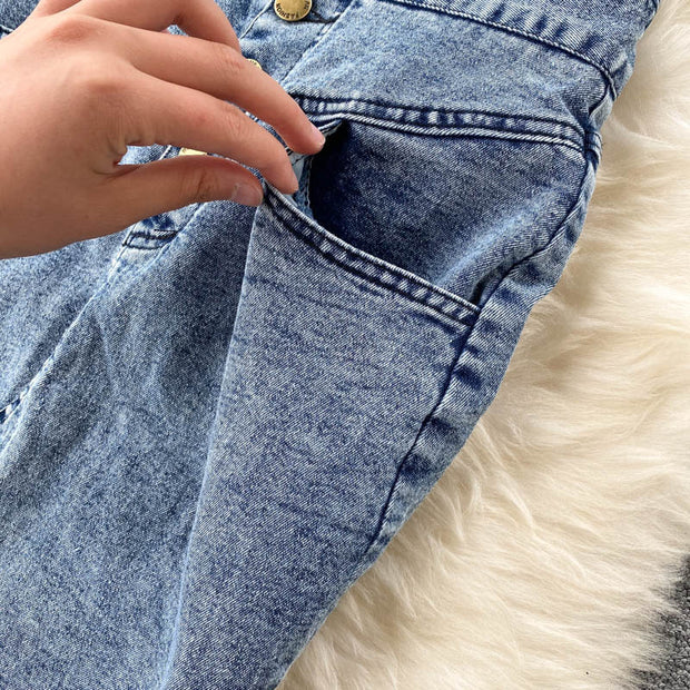 Short Camisole High Waist Denim Skirt