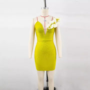 Oblique Shoulder Flower Bandage Dress Evening Dress