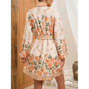 Women's Winter Flower Long Sleeve Tied Dress