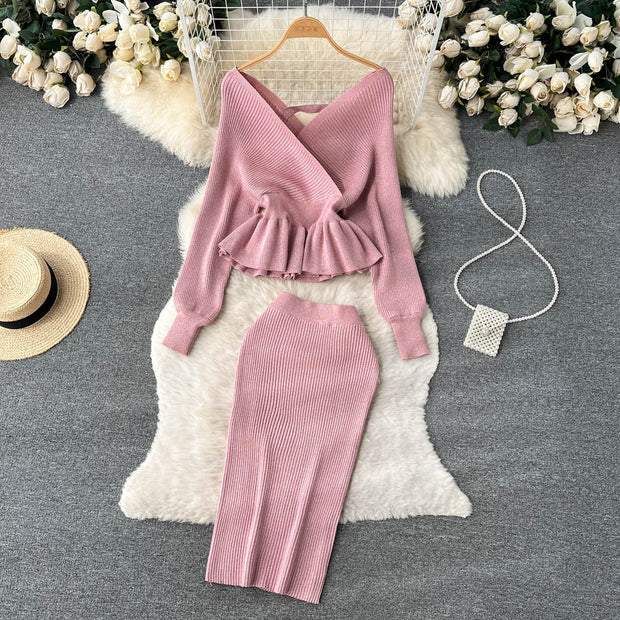 Women's Shimmer Sweater Skirt Two-Piece Set