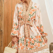 Women's Winter Flower Long Sleeve Tied Dress