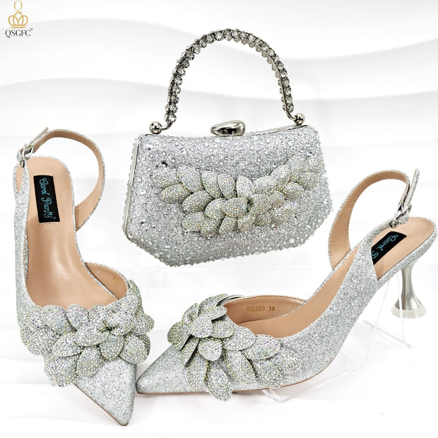 Ladies Leaf Shoes and Purse Set Handmade Wine Glass Heel
