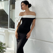 Women's Fashion Off-Shoulder White Ribbon In The Sky Dress