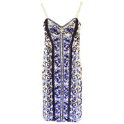 Vintage Blue And White Porcelain Print V-Neck Sleeveless Body Dress