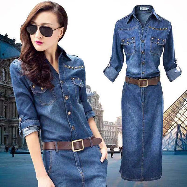 Long Sleeved Slim Fit Denim Dress