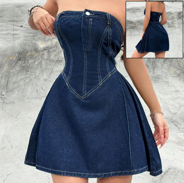 Sexy Fishbone Waist Tight Women's Denim Dress