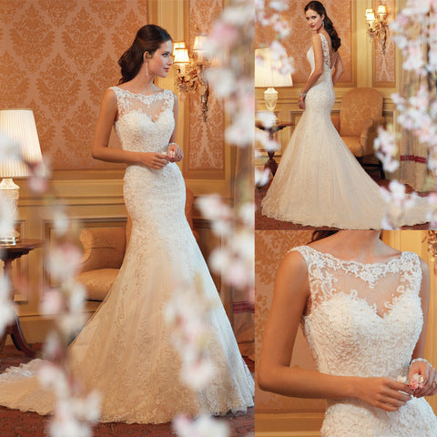Fishtail Sleeveless Lace Wedding Dress