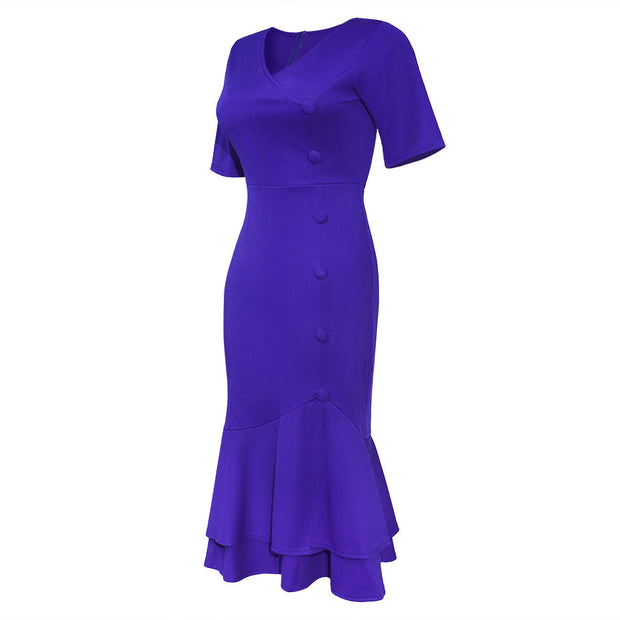 V-neck ruffle skirt dress