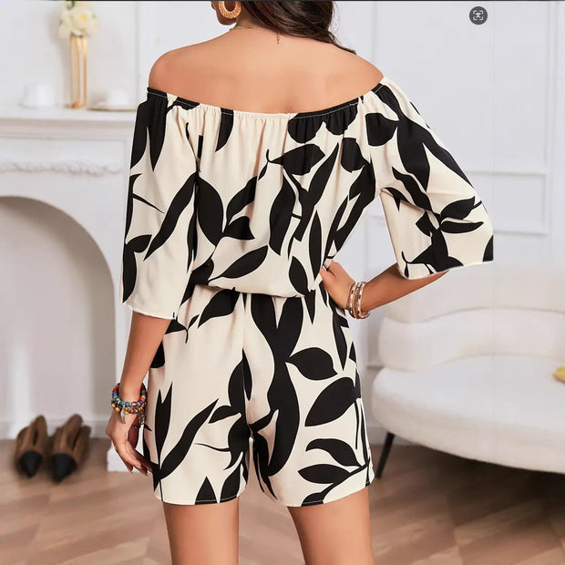Off-Shoulder Elastic Waist Jumpsuit Fashion Women's Wear