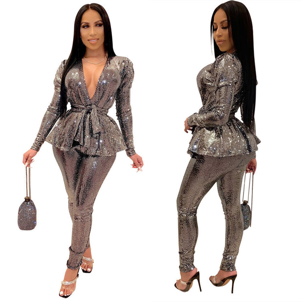 Women's Living Life Sequins Two-Piece Suit