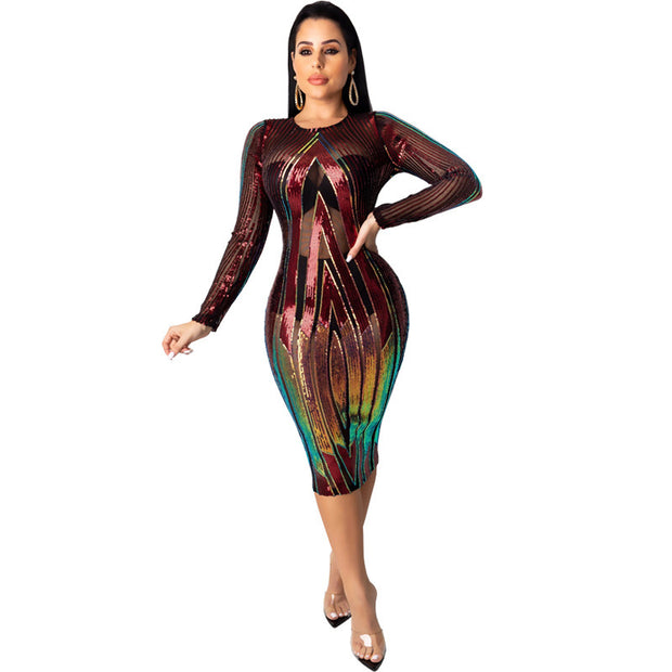 Ladies Transparent Sequins Dress
