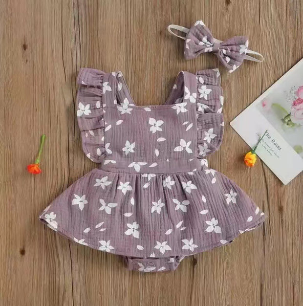 Baby Harness Print Dress Crawling Clothes