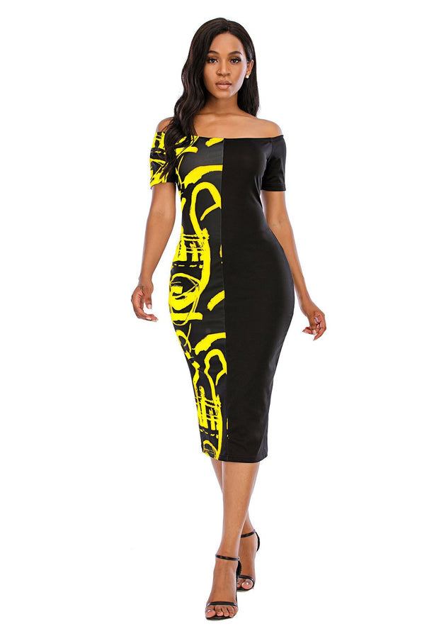 Dress Stitching Multicolor Plus Size Note Printing Long Skirt