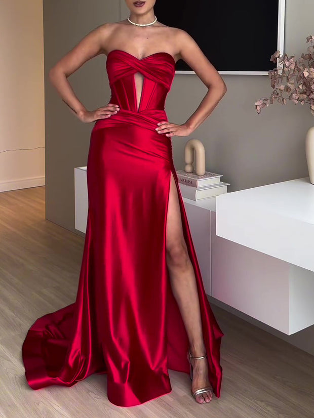 Extra Long Red Evening Dress