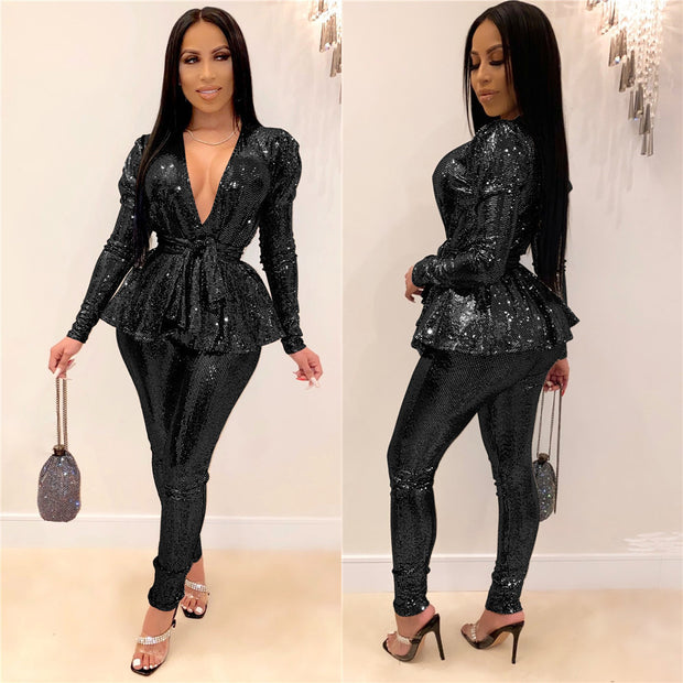 Women's Living Life Sequins Two-Piece Suit