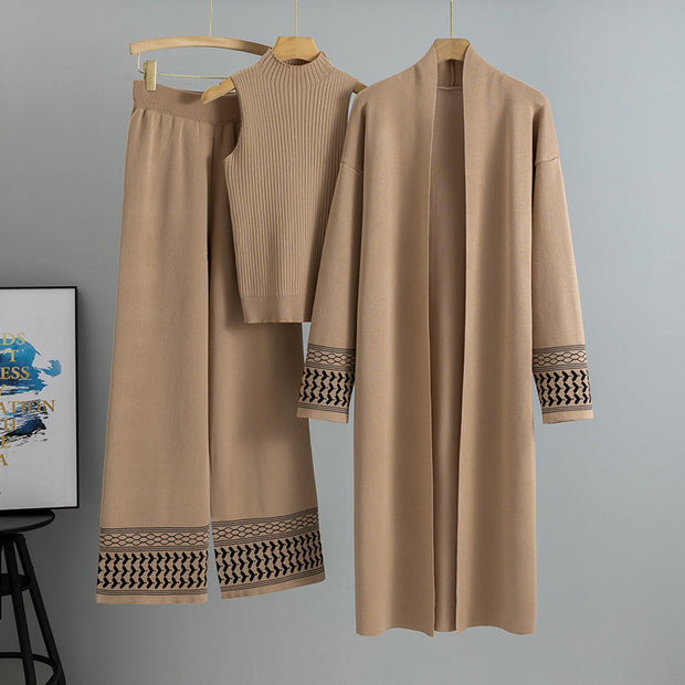 Women's East Elegant Graceful Cardigan Robe Knitted Three-piece Set