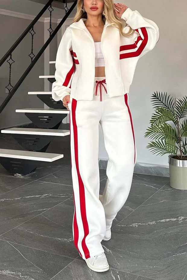 Women's Y2K Striped Zip Top Jacket Casual Sports Suit
