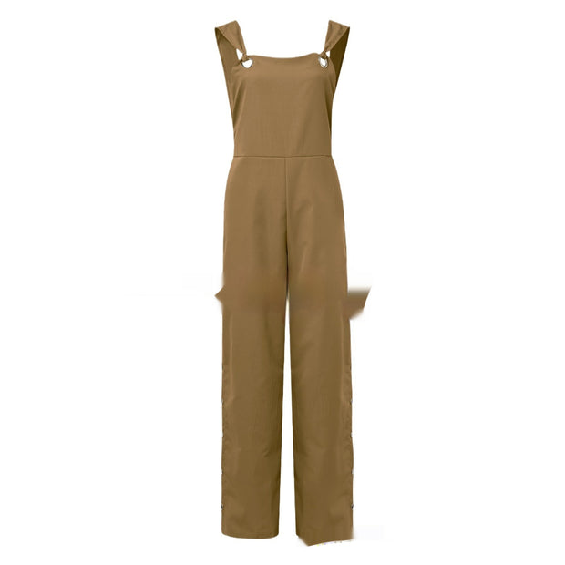 Women's Solid Color Sleeveless Side Pocket Casual Wide Leg Jumpsuit
