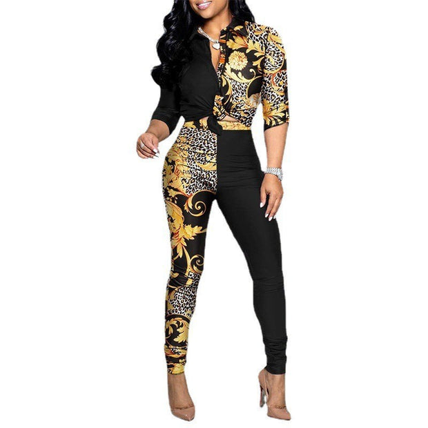 Women's Color Clash Two-Piece Pants Set