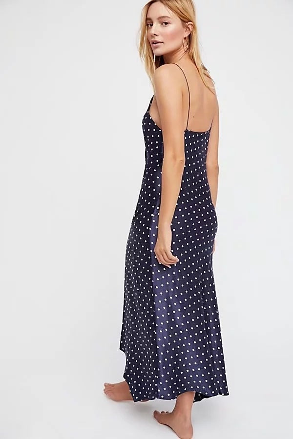 Retro satin print polka dot dress