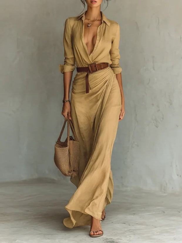 Women's Fashionable And Elegant Long Dress With Belt