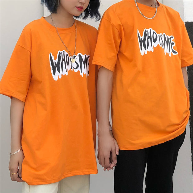 Men Letter and Figure Print Orange T-shirts Fashion Clothing