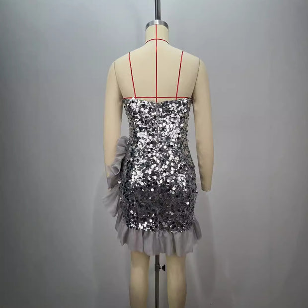 One Night Only Backless Off-Shoulder Sequined Evening Dress