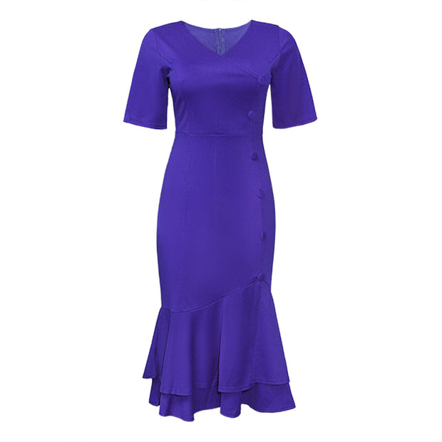 V-neck ruffle skirt dress
