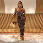 Fashion Royce Rolls Striped See-Through 2-Piece Dress Set