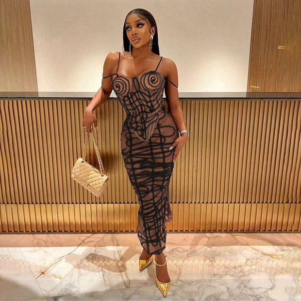 Fashion Royce Rolls Striped See-Through 2-Piece Dress Set