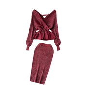 Women's Shimmer Sweater Skirt Two-Piece Set