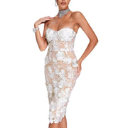 Elegant Lace Three-Dimensional Flower Bomb Dress