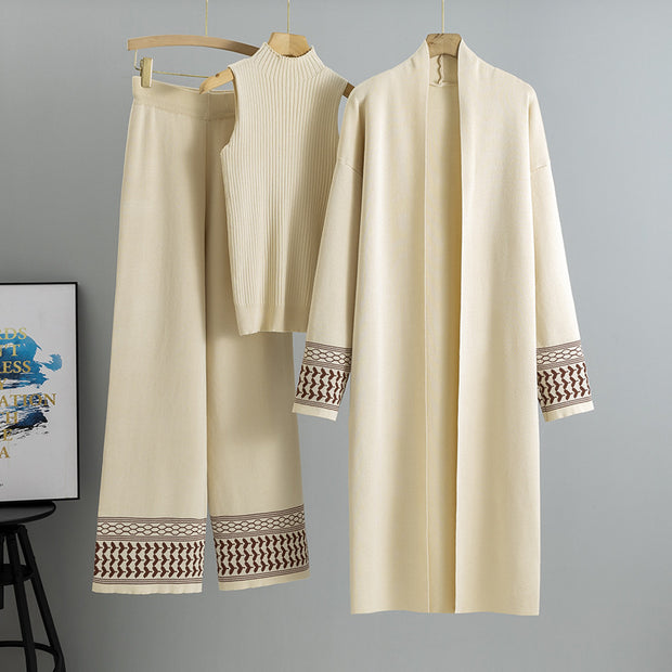 Women's East Elegant Graceful Cardigan Robe Knitted Three-piece Set