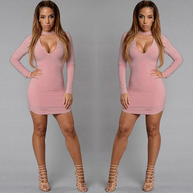 Long Sleeve Irregular Edge Sexy Slim Hip Dress