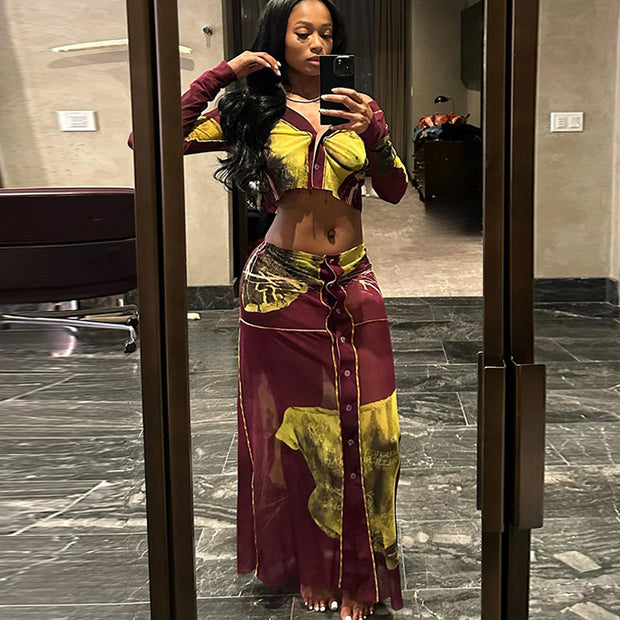 Long Sleeves Cropped Top Fashion Breasted Two-piece Suit