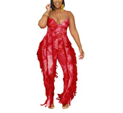 Women's Tinsel Tassel Sling Jumpsuit Two-Piece Set