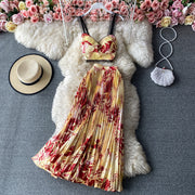 Seaside Holiday Floral Print Spaghetti-Strap Camisole Top Sleeveless Two-piece Suit