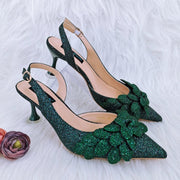 Ladies Leaf Shoes and Purse Set Handmade Wine Glass Heel