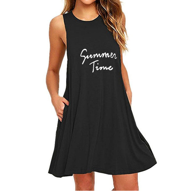 Women's Printed Sleeveless Slim A-line Dress