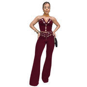 Fashion Women's Wear Sexy Tube Top Eyelet Metal Buckle JumpSuit